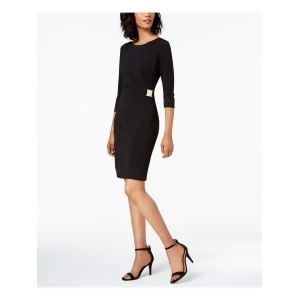UPC 828659527347 product image for Jessica Howard Womens Black Ruched 3/4 Sleeve Crew Neck Above The Knee Sheath Ev | upcitemdb.com