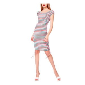 UPC 192115782800 product image for Betsey Johnson Womens Orange Stretch Ruched Tie Pullover Styling Striped Cap Sle | upcitemdb.com