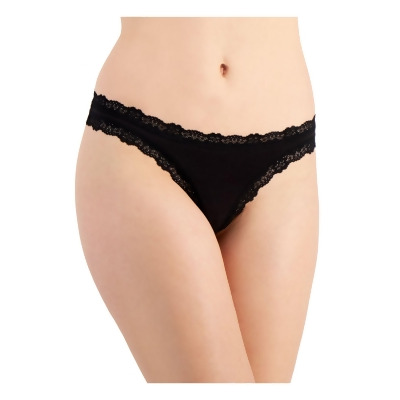 JENNI Intimates Black Cotton Blend Lace Thong Underwear Plus XXXL 