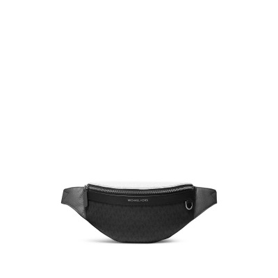 MICHAEL KORS Men's Black Hudson Logo Canvas Contrasting Adjustable Strap Belt Bag 