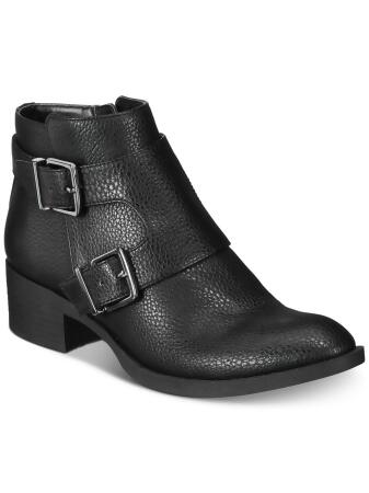 REACTION KENNETH COLE Womens Black Instep Straps Buckle Accent Ankle Strap  Re-belle Round Toe Block Heel Zip-Up Booties 7 M