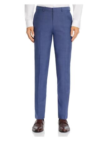 HUGO BOSS Mens Hets Blue Tapered, Plaid Extra Slim Fit Wool Blend Pants 32R 