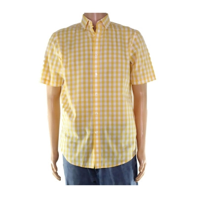 CLUBROOM Mens Yellow Multi-Check Collared Classic Fit Dress Shirt L 