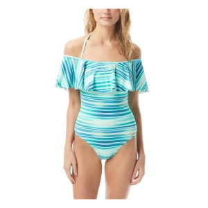 UPC 193144997371 product image for Vince Camuto Swim Women's Turquoise Striped Stretch Removable Cups Lined Moderat | upcitemdb.com