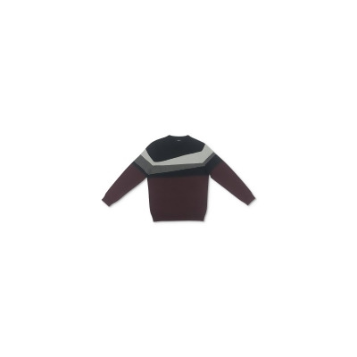 ALFANI Mens Burgundy Striped Crew Neck Pullover Sweater L 