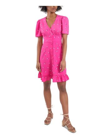 RILEY&RAE Womens Pink Speckle V Neck Short Fit + Flare Dress 4