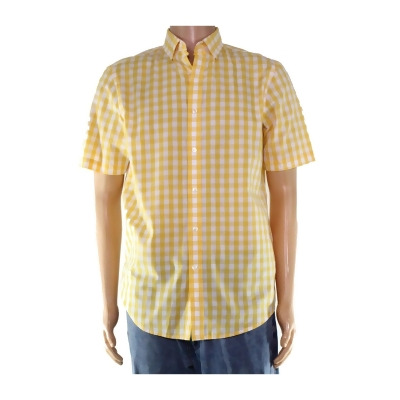 CLUBROOM Mens Yellow Multi-Check Collared Classic Fit Dress Shirt S 