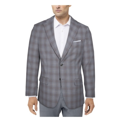 TALLIA Mens Gray Lined Single Breasted Plaid Slim Fit Stretch Suit Separate Blazer Jacket 38L 