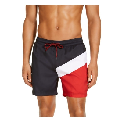 INC Mens Red Lined Color Block Classic Fit Swim Trunks XXL 