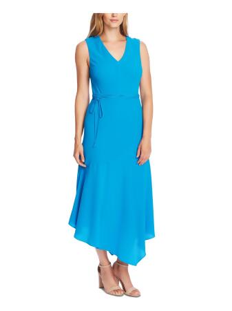 VINCE CAMUTO Womens Blue Zippered Belted Sleeveless V Neck Midi Evening  A-Line Dress 4