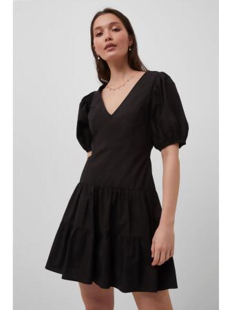 Black Mini Dress Fit & Flare Short Sleeve V-Neck