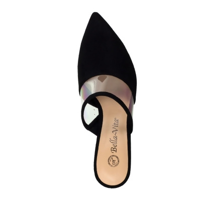 BELLA VITA Womens Black Pointed Toe Stiletto Slip On Leather Dress Heeled Mules Shoes 9.5 