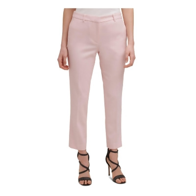 DKNY Womens Pink Stretch Textured Zippered Mid Rise Ankle Pocketed Wear To Work Straight leg Pants 14 