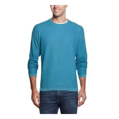 WEATHERPROOF VINTAGE Mens Turquoise Lightweight, Crew Neck Classic Fit Cotton Pullover Sweater L 