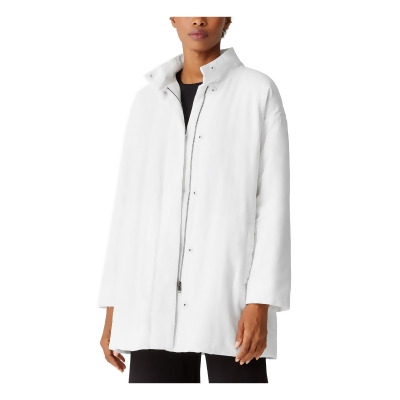 EILEEN FISHER Womens White Pocketed Stand Collar Snap Front Zip Up Winter Jacket Coat M 