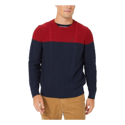 NAUTICA Mens Navy Color Block Crew Neck Pullover Sweater S 