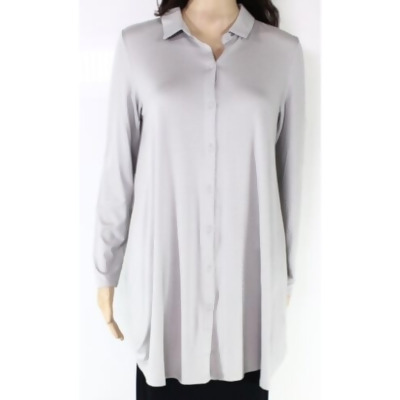 EILEEN FISHER Womens Gray Stretch Long Sleeve Collared Wear To Work Tunic Top L 