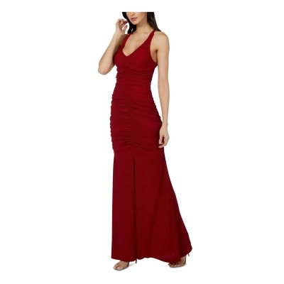 JUMP APPAREL Womens Red Glitter Tie Back Sleeveless V Neck Full-Length Evening Body Con Dress Juniors 15\16 