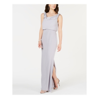 ADRIANNA PAPELL Womens Silver Slitted Sleeveless V Neck Full-Length Formal Blouson Dress 0 
