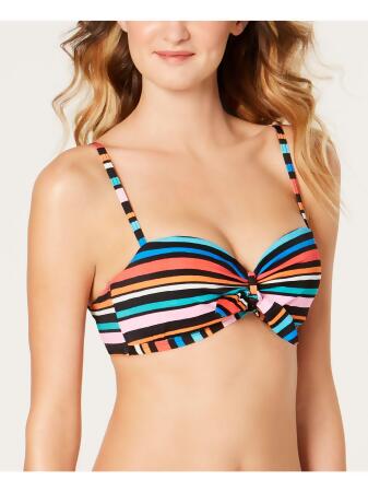 SUNDAZED Women's Multi Color Colorblocked Stripe Stretch Adjustable Bow-Front Bikini Fixed Cups Sweetheart Beka Swimsuit Top 32D 