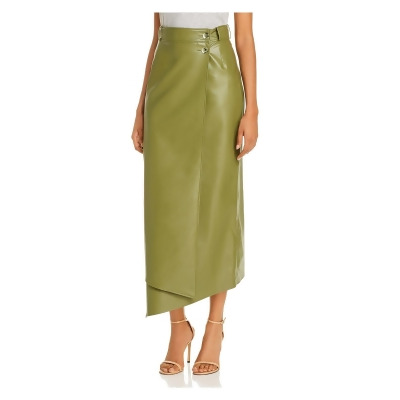 Áeron Womens Green Faux Leather Tea-Length Wrap Evening Skirt Size: 32 