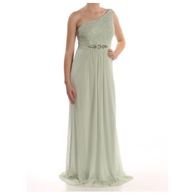 ADRIANNA PAPELL Womens Gray Embellished Sleeveless Asymmetrical Neckline Full-Length Formal Empire Waist Dress 2 