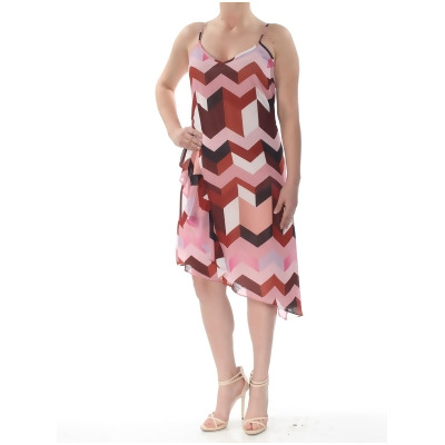 BAR III Womens Pink Layered Slip Geometric Print Spaghetti Strap V Neck Below The Knee Dress S 