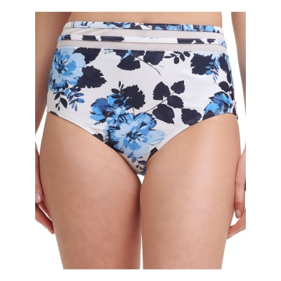 TOMMY HILFIGER Women's Blue Floral Stretch Moderate Coverage Mesh Swimsuit Bottom L 