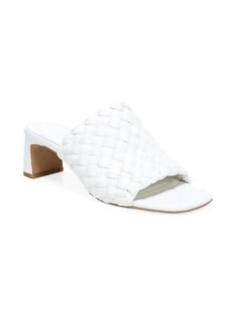 VINCE. Womens White Padded Woven Penley Square Toe Block Heel Slip On Leather Dress Heeled Mules Shoes 9 M