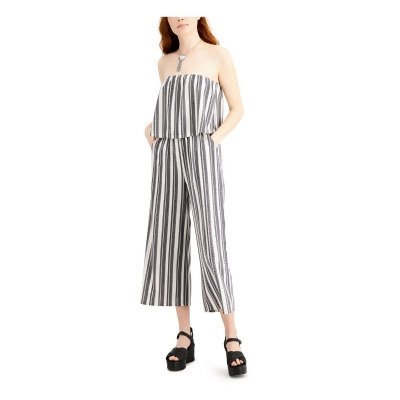 BEBOP Womens Black Stretch Pocketed Popover Cropped Striped Sleeveless Strapless Wide Leg Jumpsuit Juniors S 