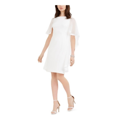 JESSICA HOWARD Womens Ivory Zippered Attached Chiffon Cape Boat Neck Above The Knee Cocktail Sheath Dress Petites 2P 