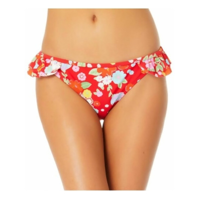 CALIFORNIA SUNSHINE Women's Red Floral Stretch Lined Bikini Moderate Coverage Ruffled Hipster Swimsuit Bottom XL 