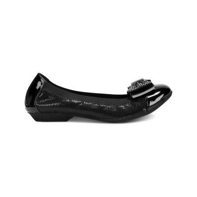 KAREN SCOTT Womens Black Metallic Hardware Patent Gloss Bow Accent Cushioned Rozetta Round Toe Block Heel Slip On Dress Ballet Flats 5 