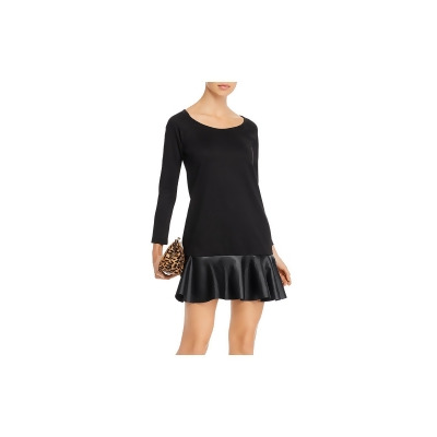 AQUA Womens Black Long Sleeve Scoop Neck Short Shift Evening Dress Size: XS 