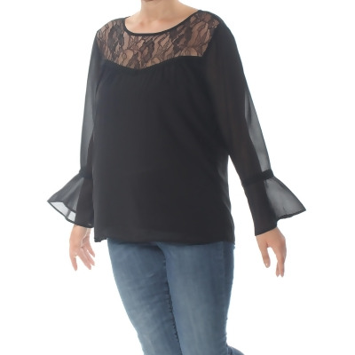MILANO Womens Black Lace Long Sleeve Jewel Neck Top S