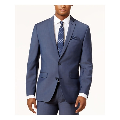 BAR III Mens Blue Lined Single Breasted Stretch Slim Fit Wrinkle Resistant Suit Separate Blazer Jacket 44R 