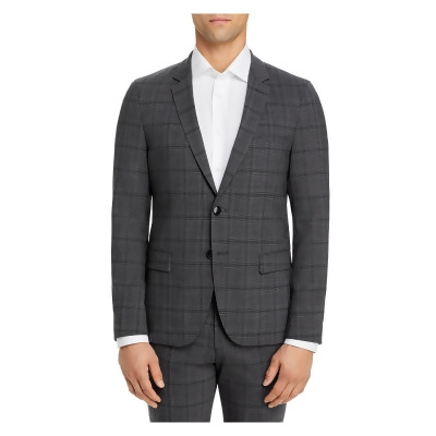 HUGO Mens Boss Red Label Anfred Gray Single Breasted, Windowpane Plaid Suit Jacket 38R 