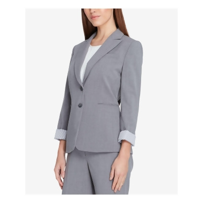 TAHARI ARTHUR S. LEVINE Womens Gray Stretch Pocketed Fitted Lined Single Breasted Blazer Jacket Petites 8P 