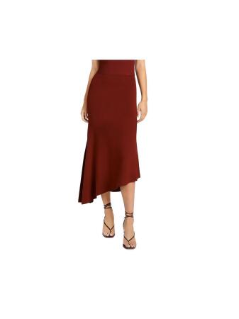 A.L.C Womens Brown Stretch Ribbed Slitted Asymmetrical Hem Midi Evening A-Line Skirt XS 