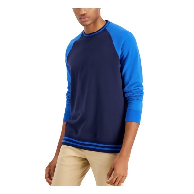 CLUBROOM Mens Blue Color Block Crew Neck Stretch Pullover Sweater S 