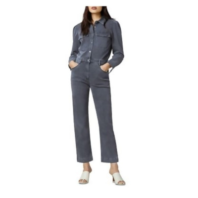 DL1961 Womens Gray Stretch Pocketed Zippered Front Snap Coveralls Long Sleeve Collared Jumpsuit L 