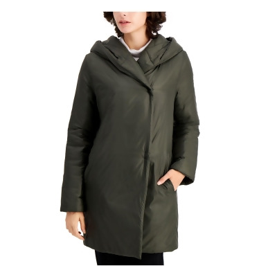 EILEEN FISHER Womens Green Pocketed Shawl-collar Quilted Winter Jacket Coat M 
