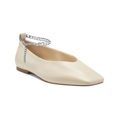 VINCE CAMUTO Womens Beige Chain Accent Comfort Latenla Square Toe Slip On Leather Ballet Flats 9.5 M 