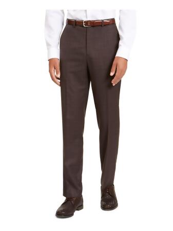 SEANJOHN Mens Brown Flat Front, Stretch, Tattersall Classic Fit Suit  Separate Pants 42 X 32