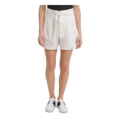 CALVIN KLEIN Womens White Stretch Pleated Pocketed Belted Shorts XS 