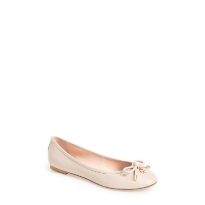 KATE SPADE NEW YORK Womens Powder Pink Logo Charm Bow Accent Cushioned Willa Almond Toe Slip On Leather Dress Ballet Flats 6 M 