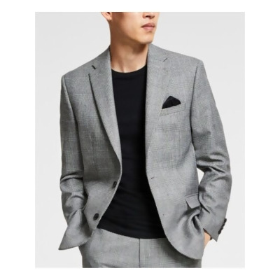 BAR III Mens Gray Single Breasted, Gingham Skinny Fit Wool Blend Suit Separate 46R 