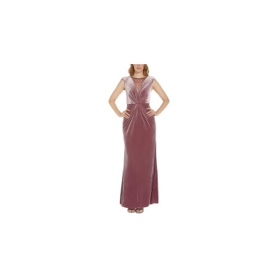 ADRIANNA PAPELL Womens Pink Stretch Beaded Pleated Sleeveless Jewel Neck Full-Length Formal Mermaid Dress 2 