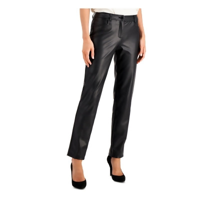 ANNE KLEIN Womens Black Faux Leather Evening Straight leg Pants 10 