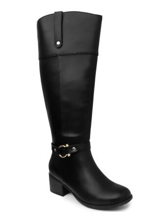 KAREN SCOTT Womens Black Buckle Accent Stretch Round Toe Block Heel Zip-Up  Heeled Boots 5.5